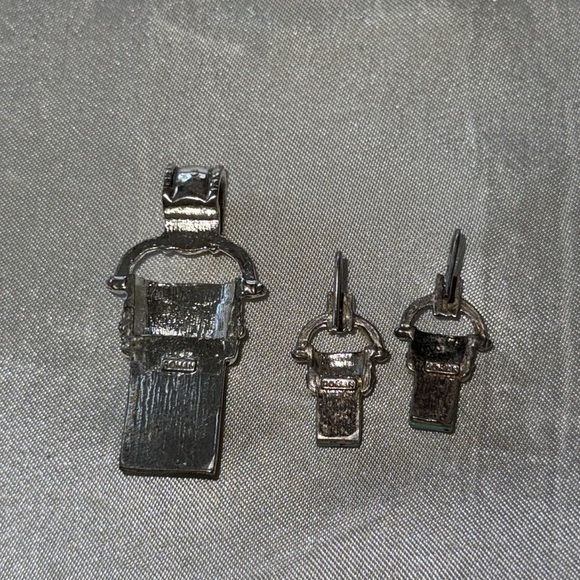 Boho Turquoise Stone Pendant Slide With Hook Turquoise Earrings Set Silver Tone - Picture 9 of 11